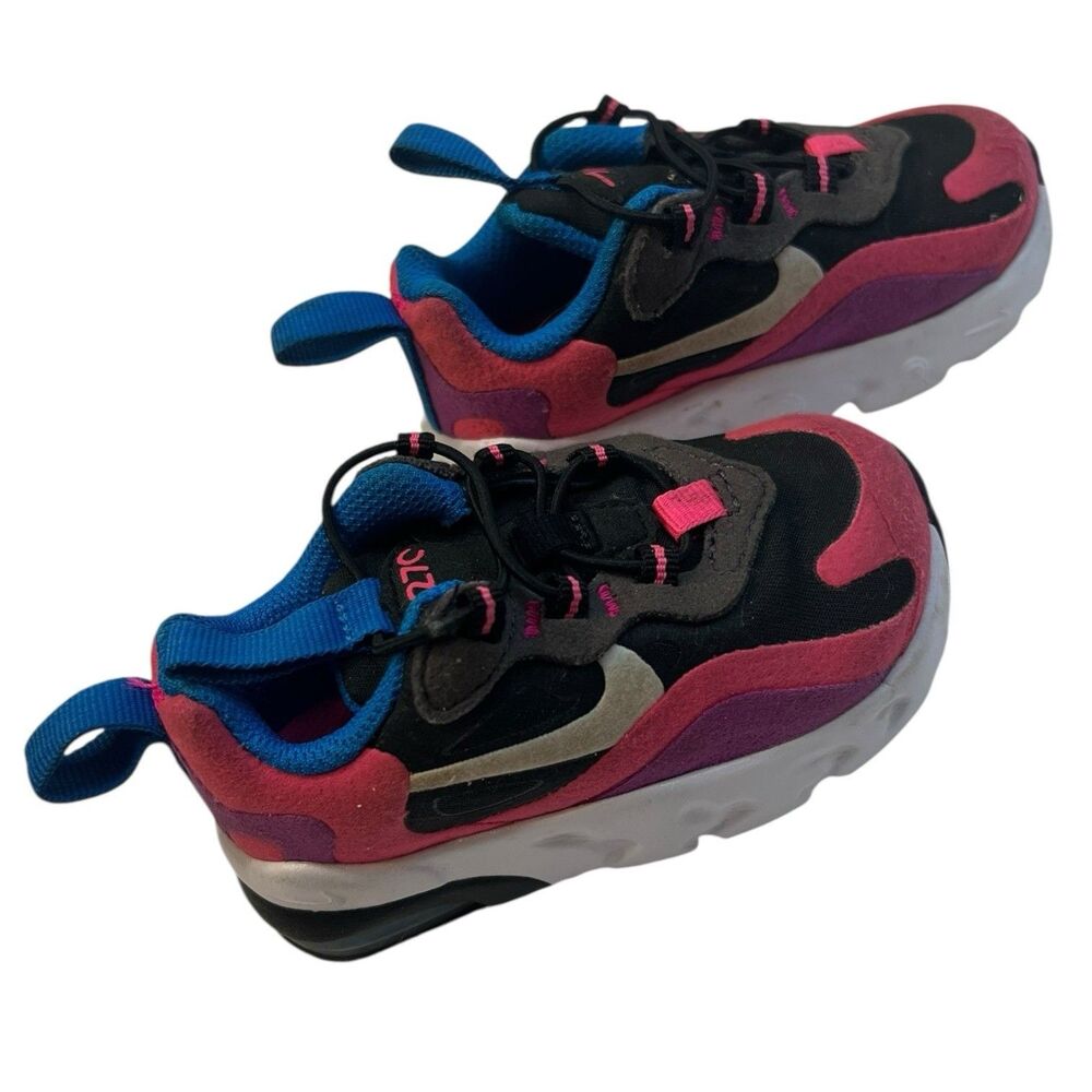 Nike Air Max 270 React Toddler Running Shoes 4C Black Pink Blue Kids Sneakers 👟